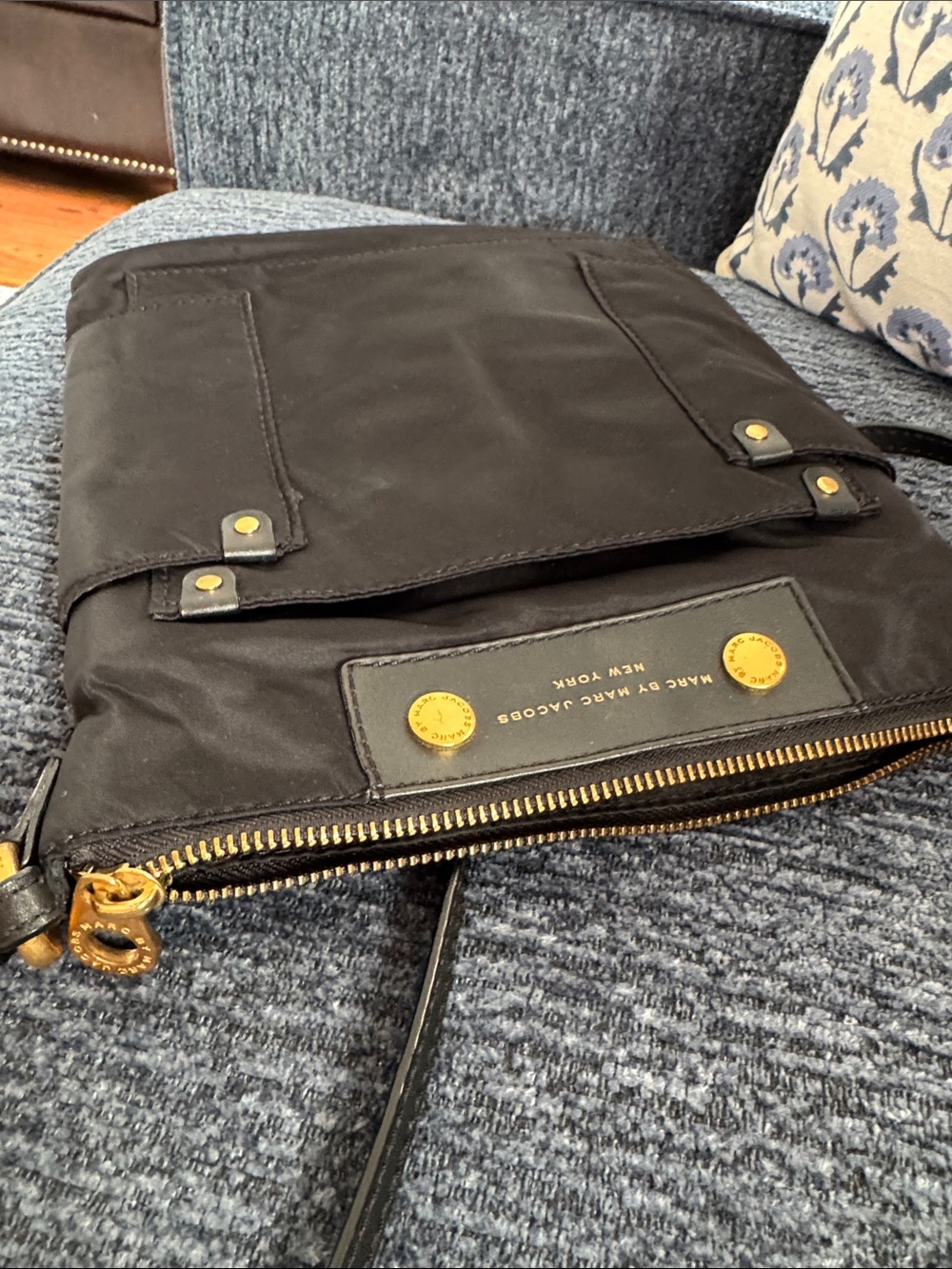 Marc By Marc Jacobs Black Nylon Messenger Crossbody with Gold Accents - Picture 6 of 6